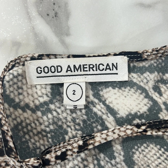 Good American Tank Top Womens 2 Black Cream Snakeskin Print‎ Ruched Medium - Picture 9 of 13